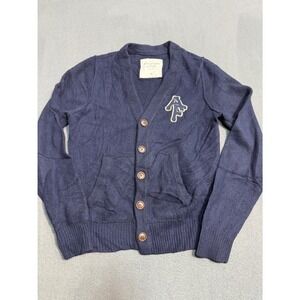 Abercrombie Fitch Navy Blue Wool Blend Cardigan Sweater Womens Medium AF Logo